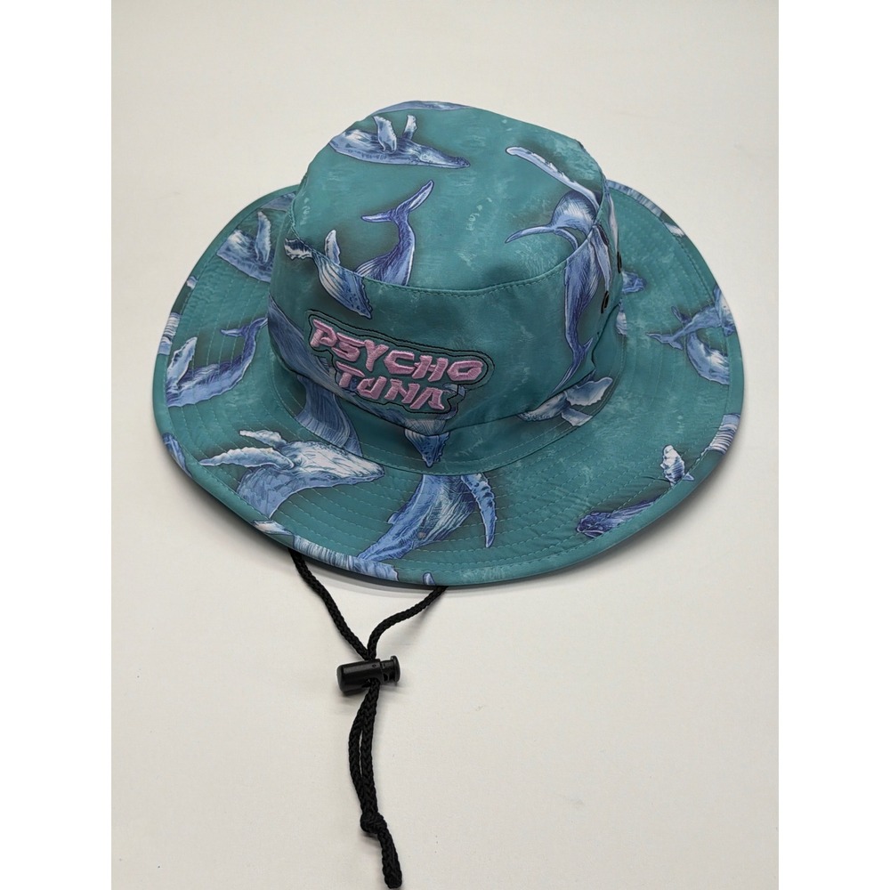 Psycho Tuna Mens Whale Print Bucket Hat Teal Blue Boonie Sun Hat L/XL Adjustable
